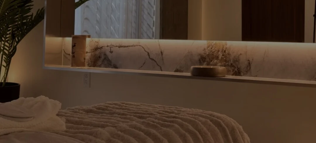 Treatment room with a facial treatment bed